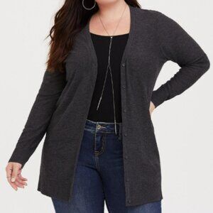 Slub Boyfriend Cardigan Button-Front Sweater